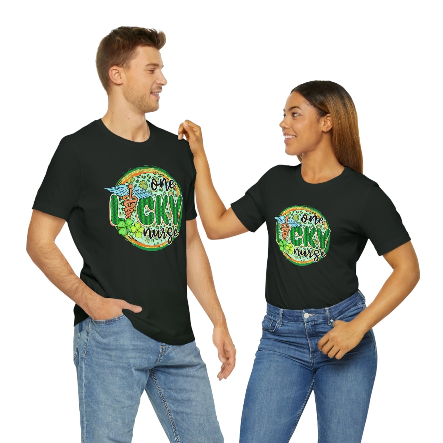 One Lucky Nurse Caduceus St. Patrick's Day Unisex Jersey Short Sleeve Tee