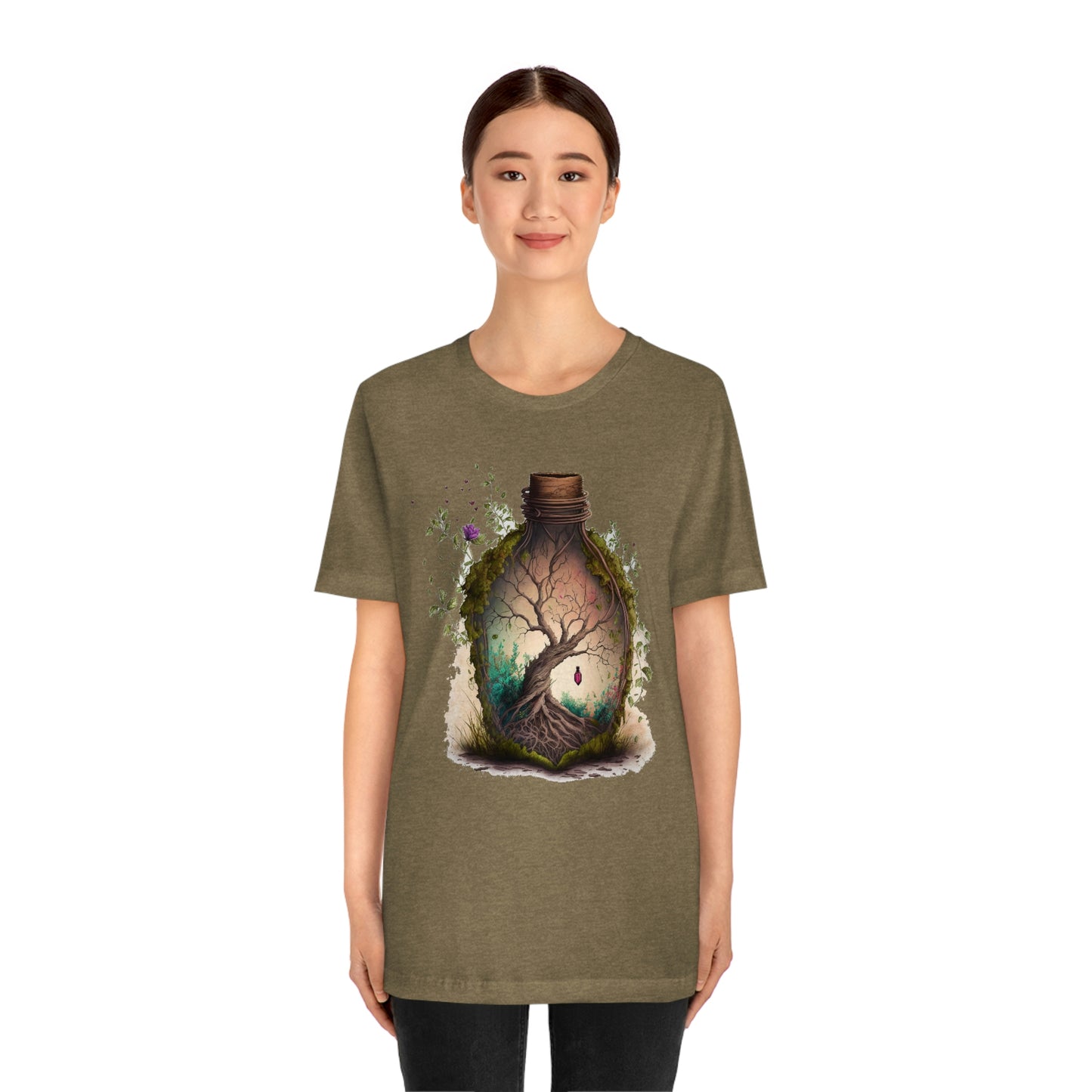 Vintage Bottle Floral Unisex Jersey Short Sleeve Tee