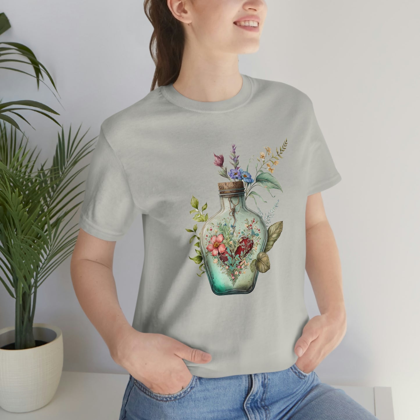 Vintage Bottle Floral Unisex Jersey Short Sleeve Tee