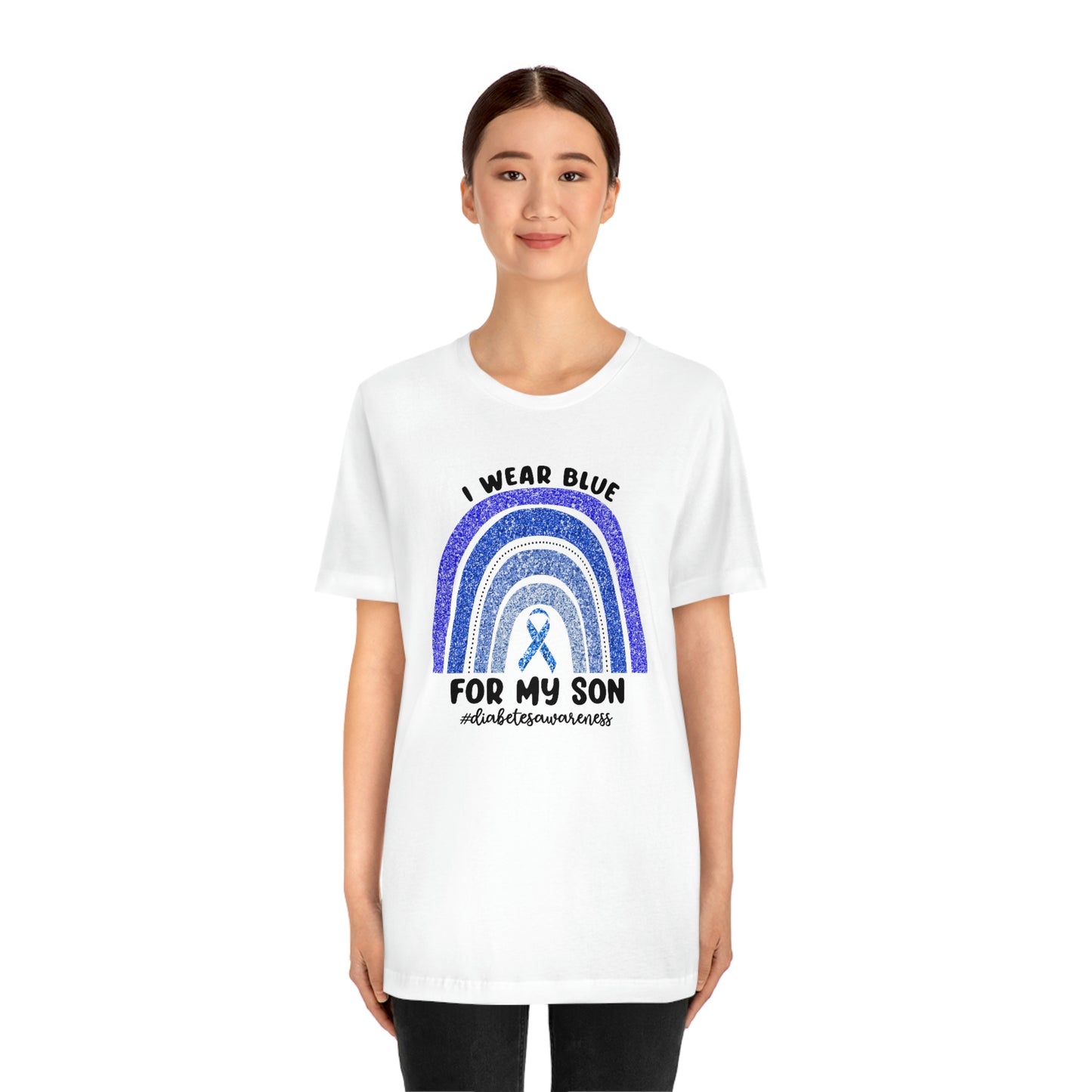 I Wear Blue For My Son Diabetes Awareness Print Unisex Jersey Short Sleeve Tee
