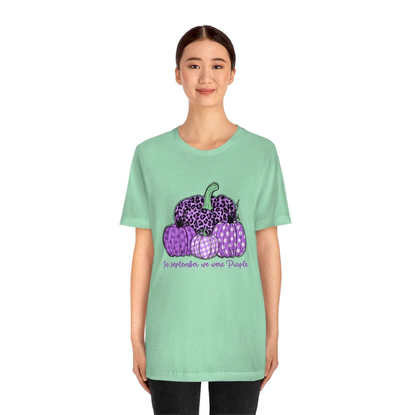 In September We Wear Purple Alzheimer's Print Unisex Jersey Short Sleeve Tee