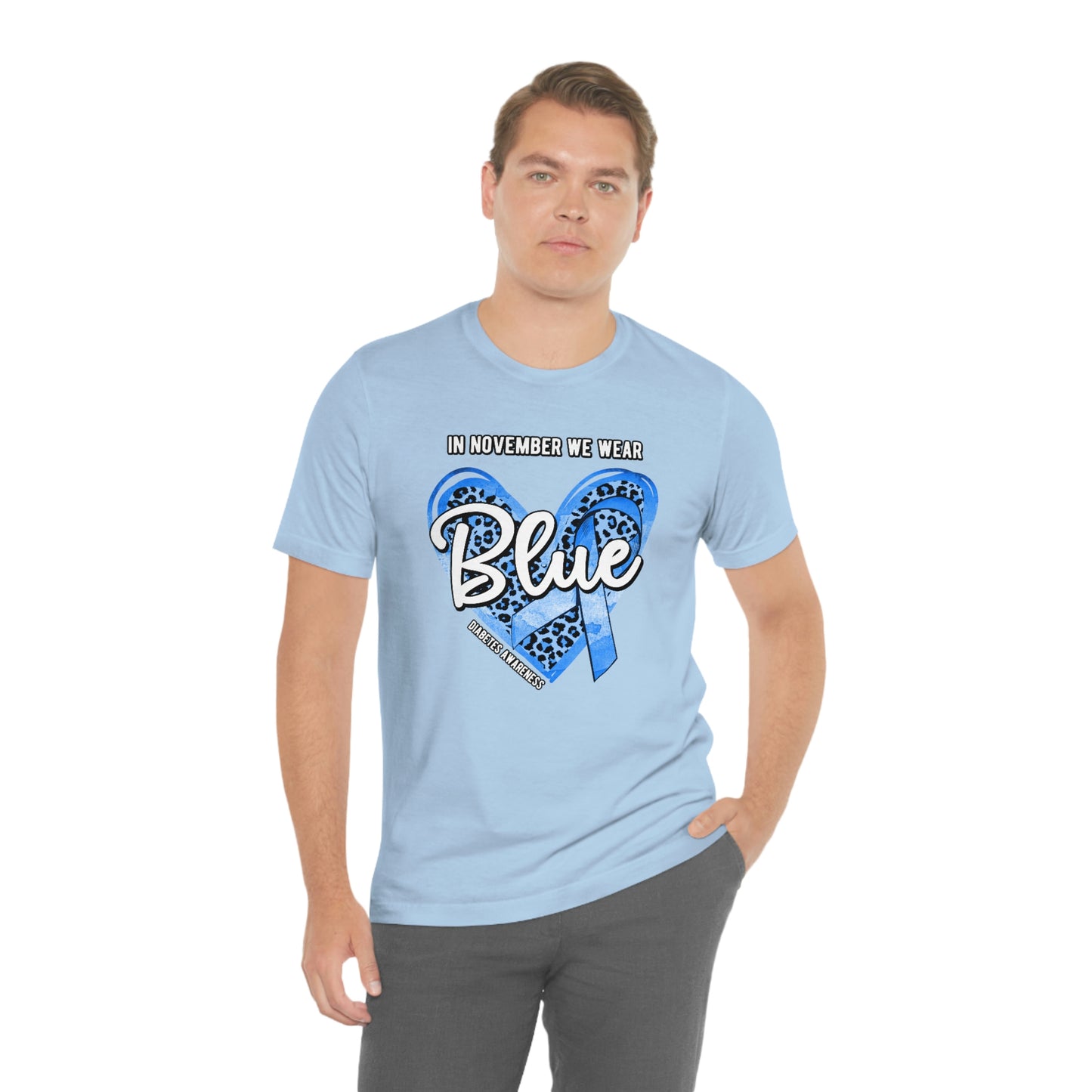 In November We Wear Blue Diabetes Awareness Print Unisex Jersey Short Sleeve Tee