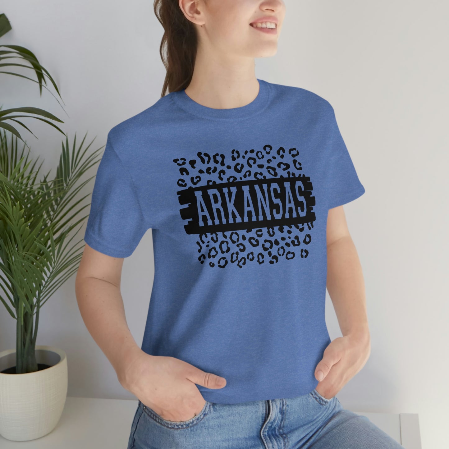 Arkansas Leopard Print US Flag Unisex Jersey Short Sleeve Tee Tshirt T-shirt