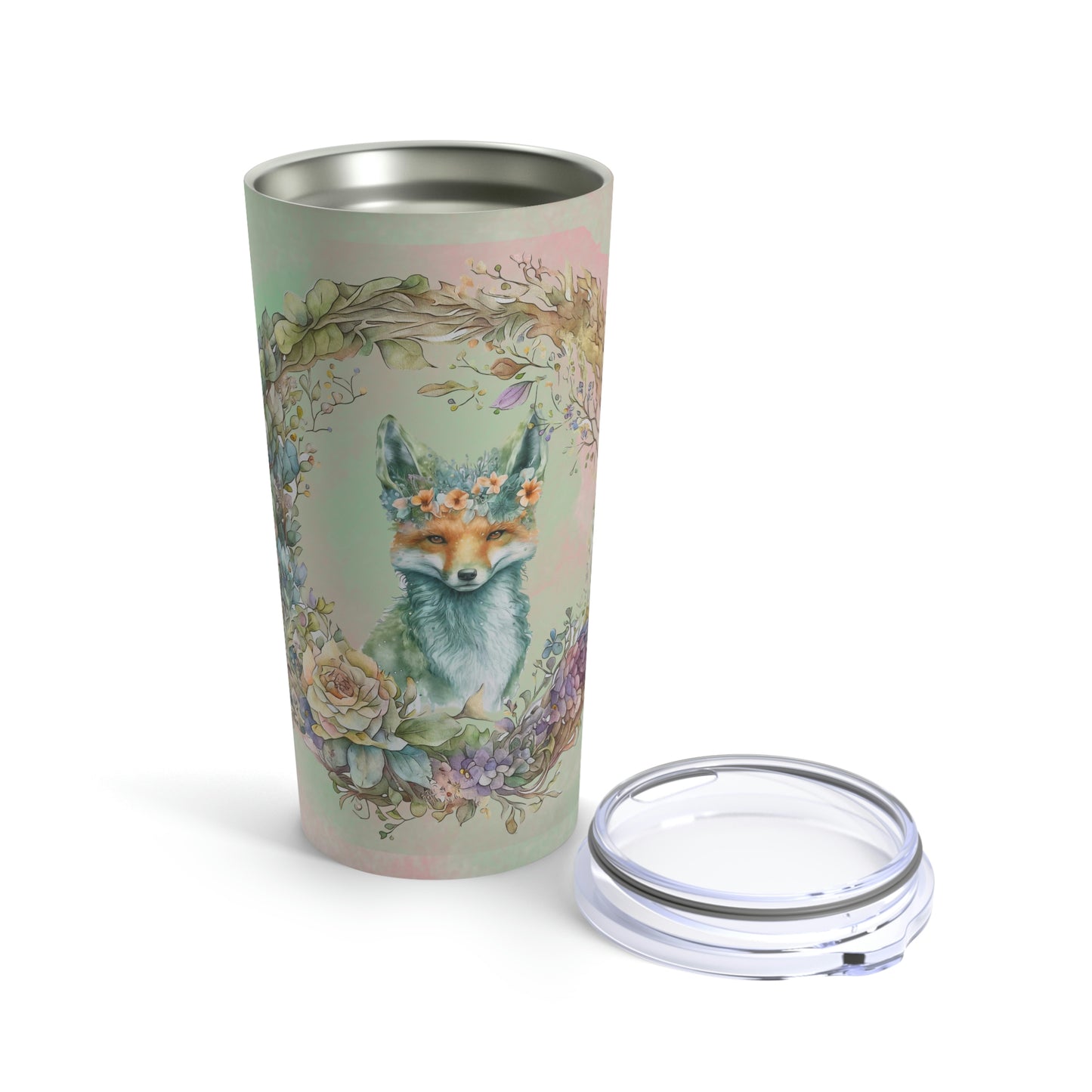 Fox Spring Flowers Wreath Watercolor Tumbler 20oz