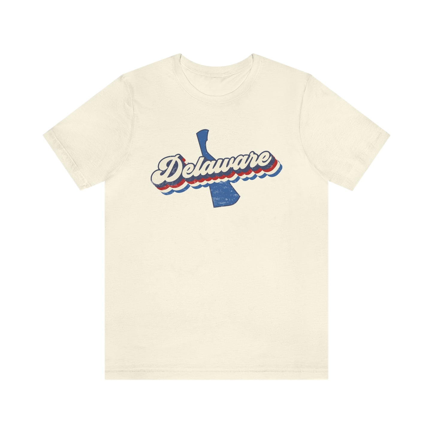 Delaware Script Red White Blue on Blue Delaware Short Sleeve T-shirt