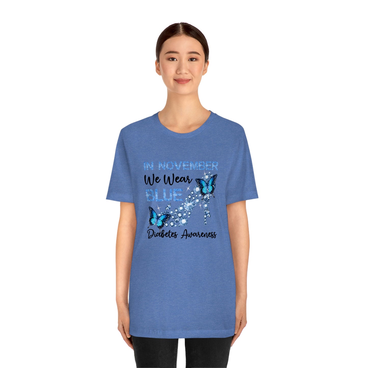 In November We Wear Blue Diabetes Awareness Print Unisex Jersey Short Sleeve Tee