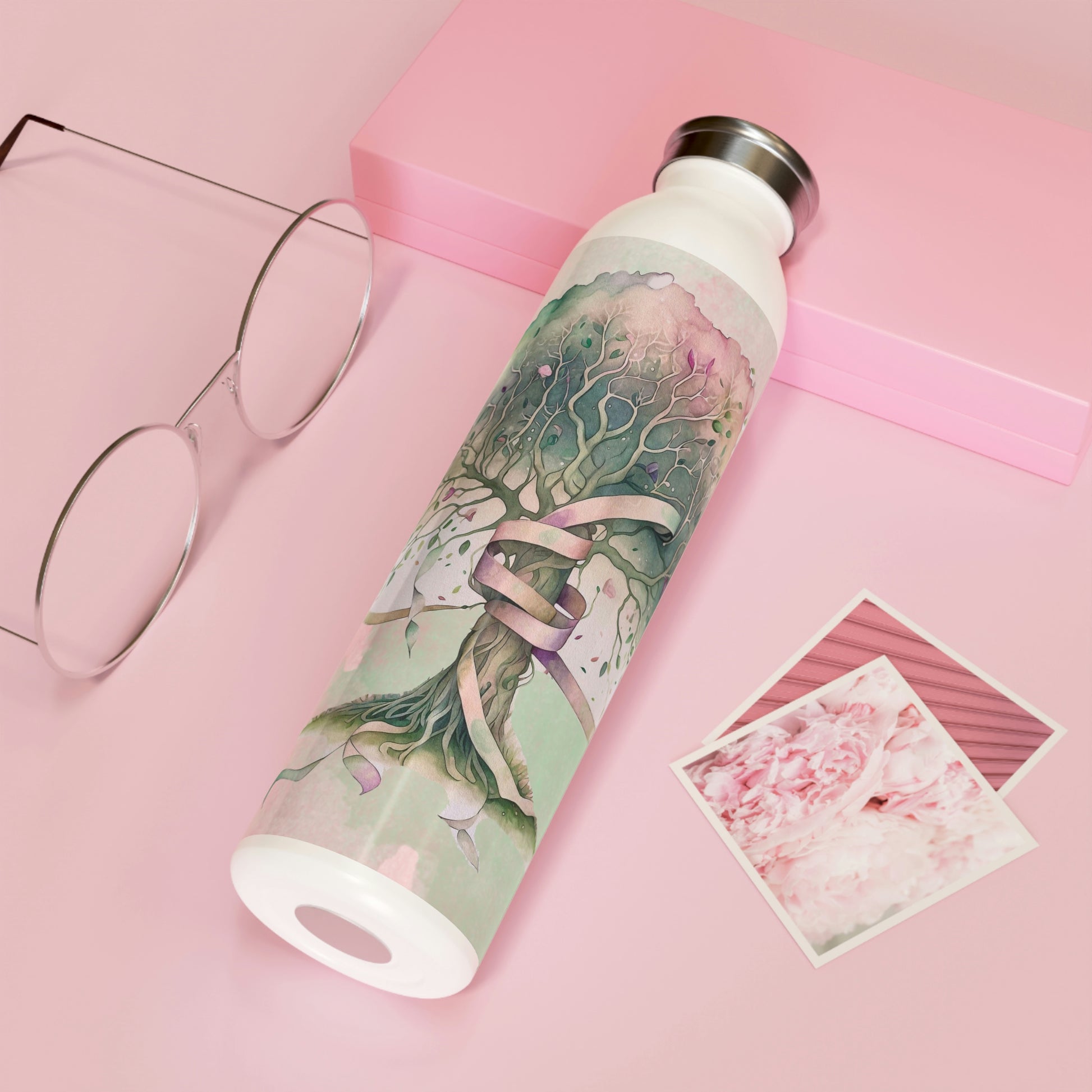 Spring Tree Ribbons Watercolor Slim Water Bottle