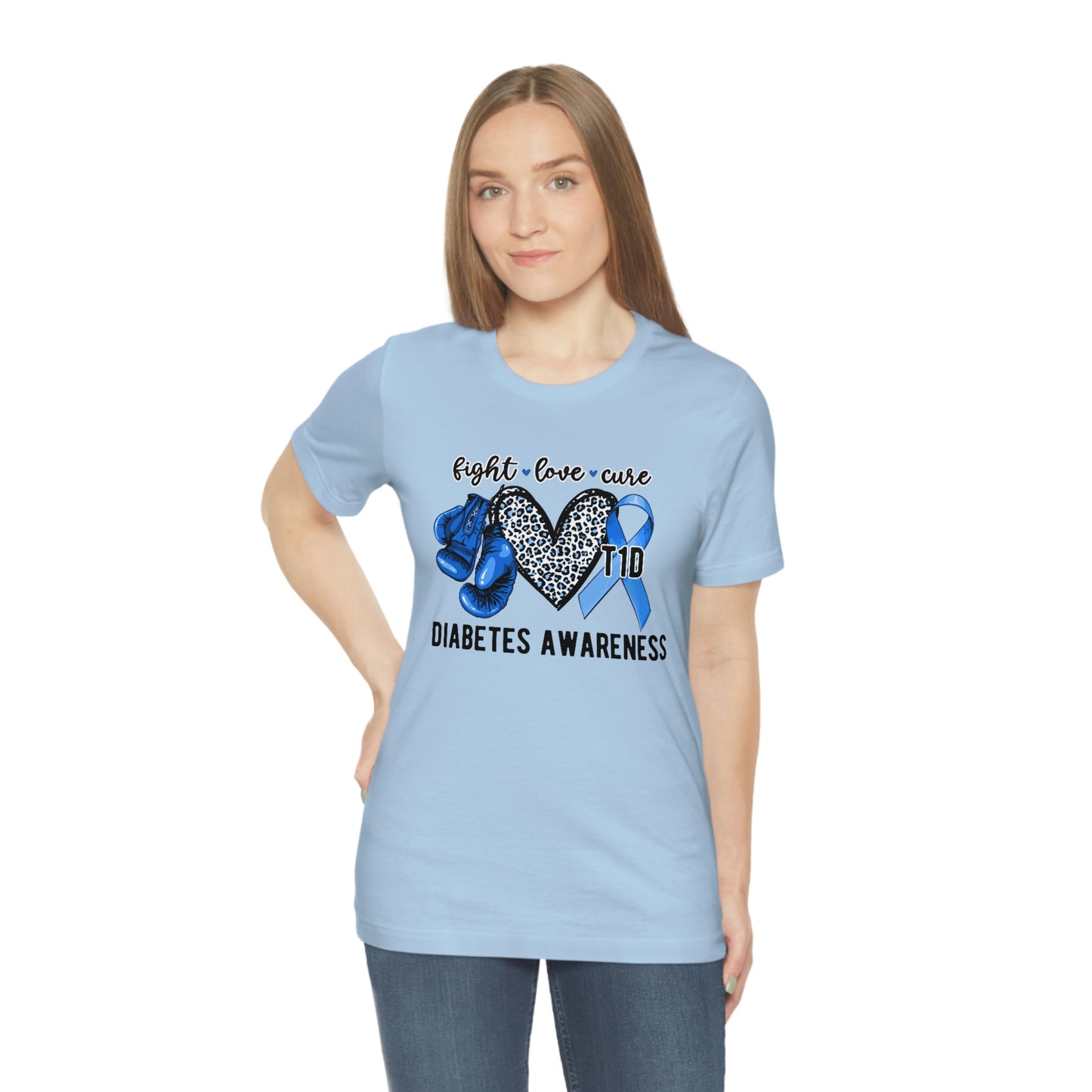 Fight Love Cure T1D Diabetes Awareness Print Unisex Jersey Short Sleeve Tee