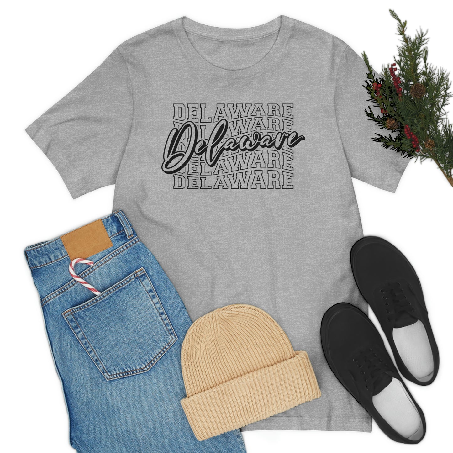Delaware in Varsity Letters with Script Short Sleeve T-shirt