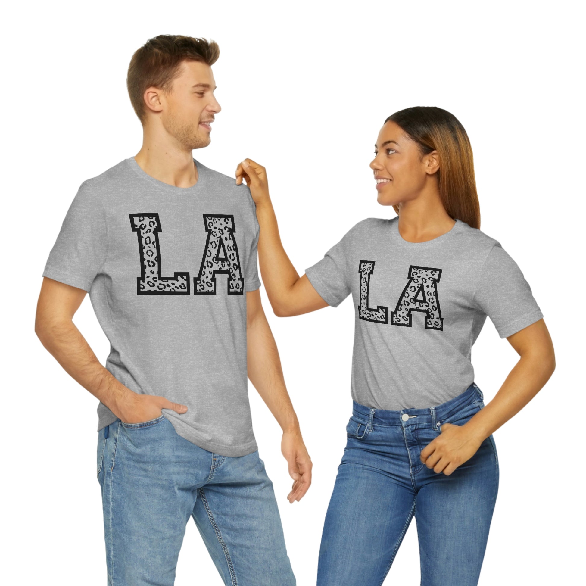 Louisiana LA Leopard Print Letters Short Sleeve T-shirt