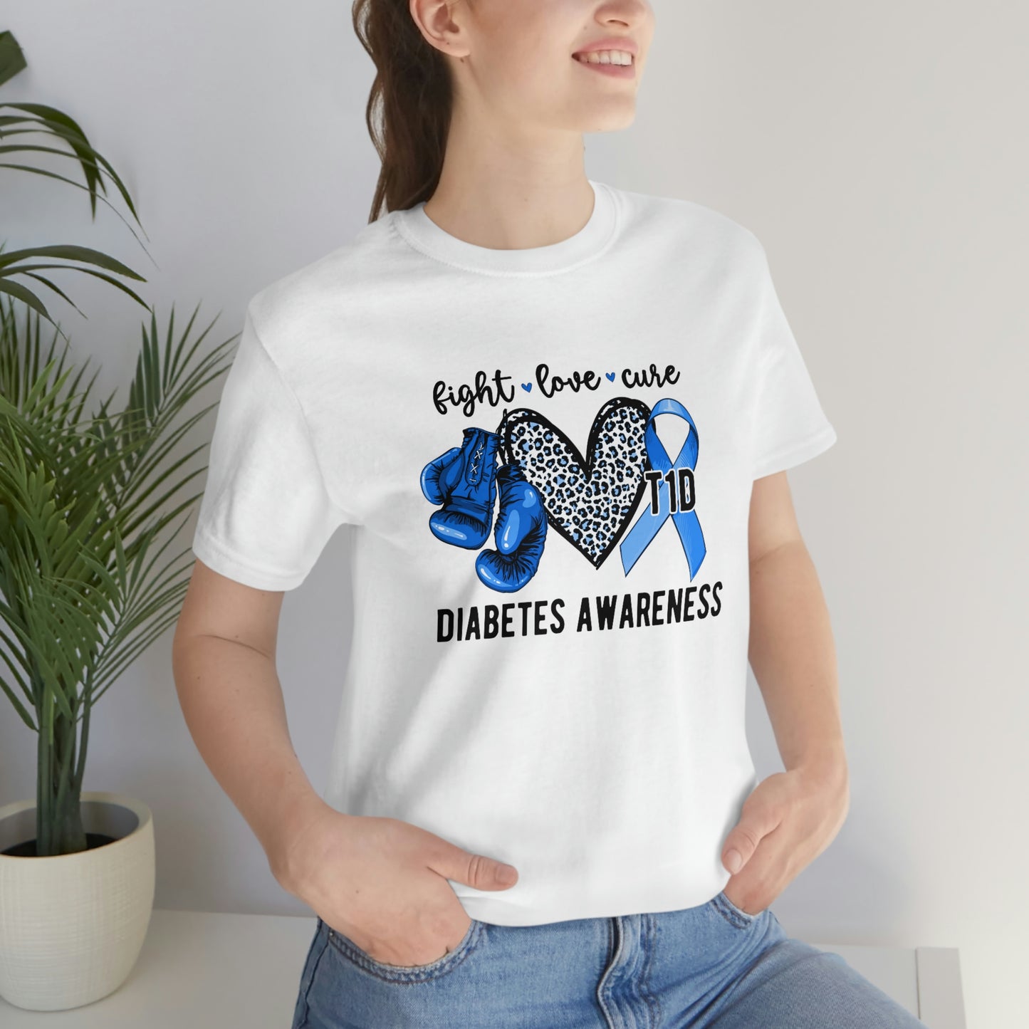 Fight Love Cure T1D Diabetes Awareness Print Unisex Jersey Short Sleeve Tee