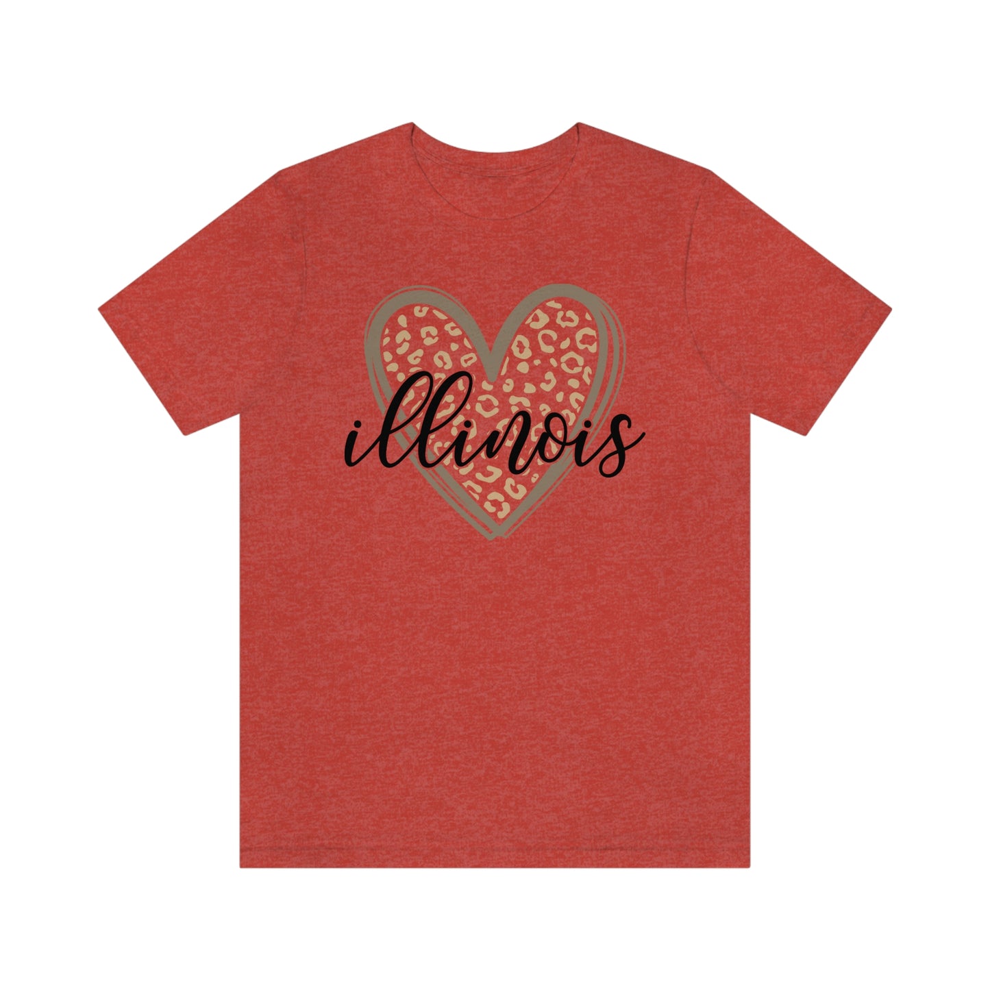 Illinois Gold Leopard Heart Black Script Short Sleeve T-shirt