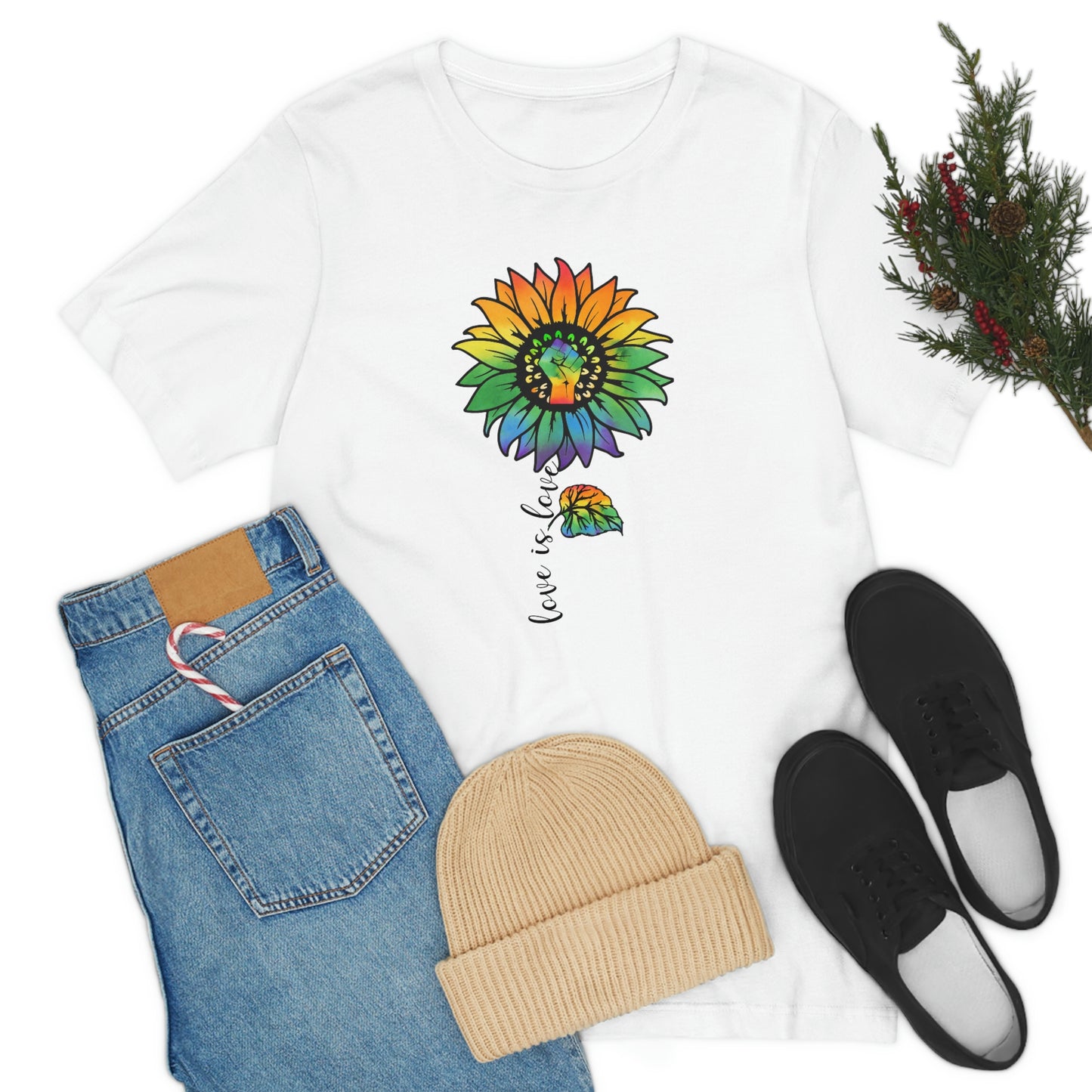Love is Love Sunflower LGBTQIA Print Unisex Jersey Short Sleeve Tee