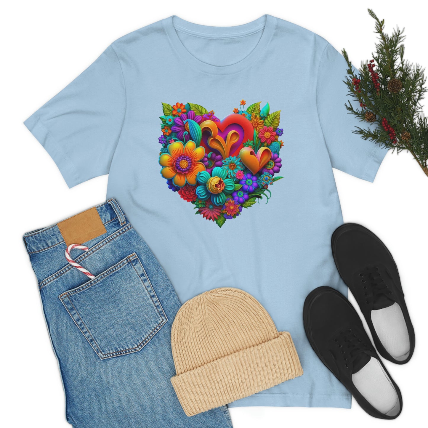 Bright Floral Heart Unisex Jersey Short Sleeve Tee