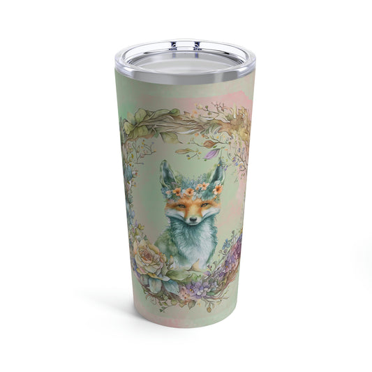 Fox Spring Flowers Wreath Watercolor Tumbler 20oz