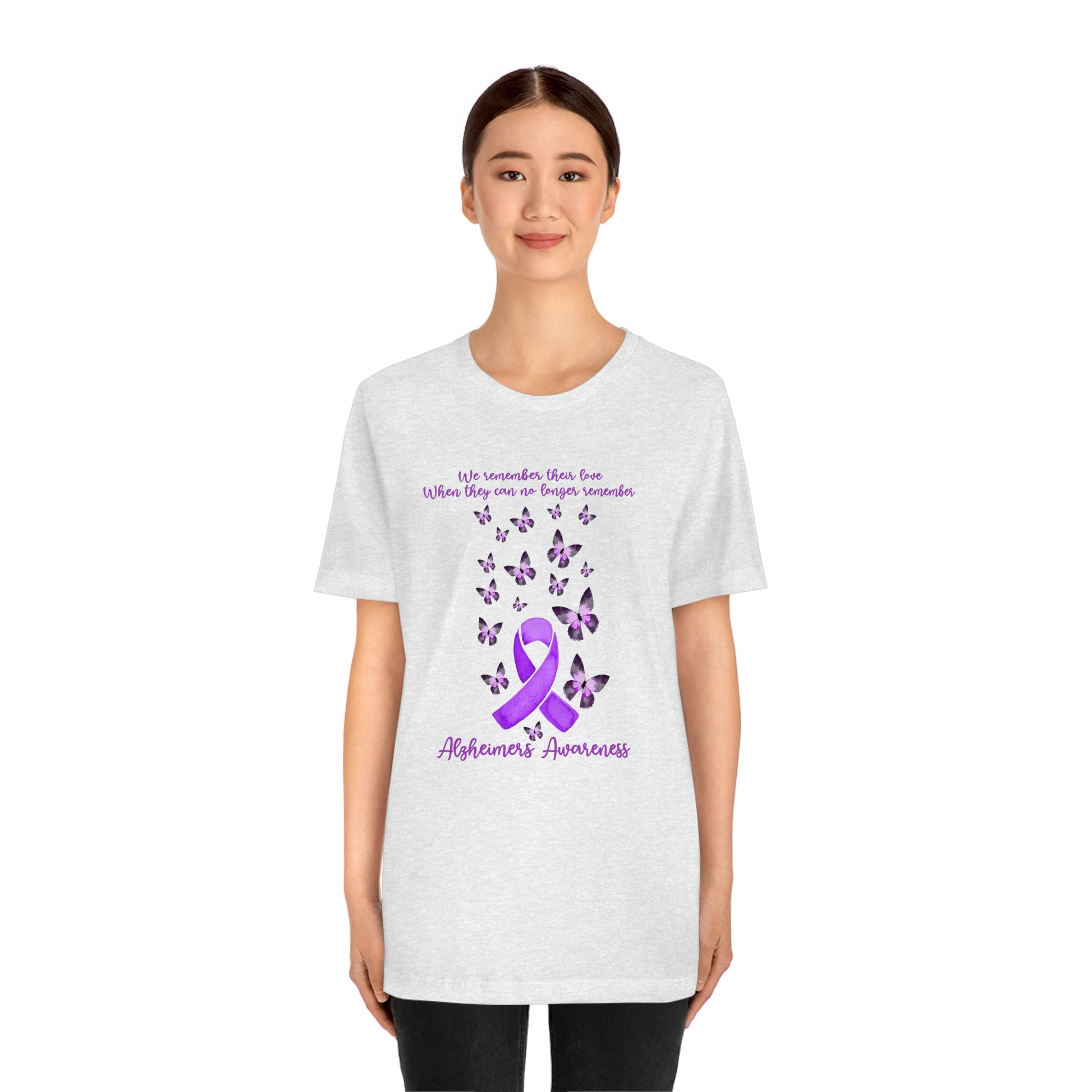 We Remember Their Love When They Can No Longer Remember Alzheimer's Awareness Print Unisex Jersey Short Sleeve Tee