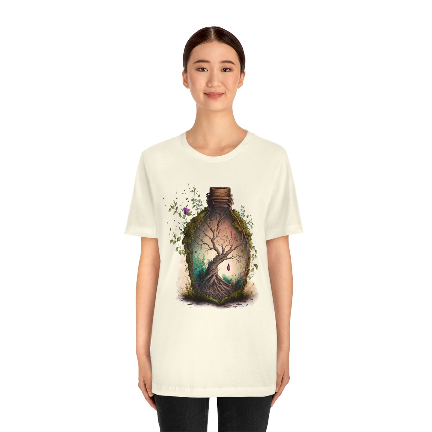 Vintage Bottle Floral Unisex Jersey Short Sleeve Tee