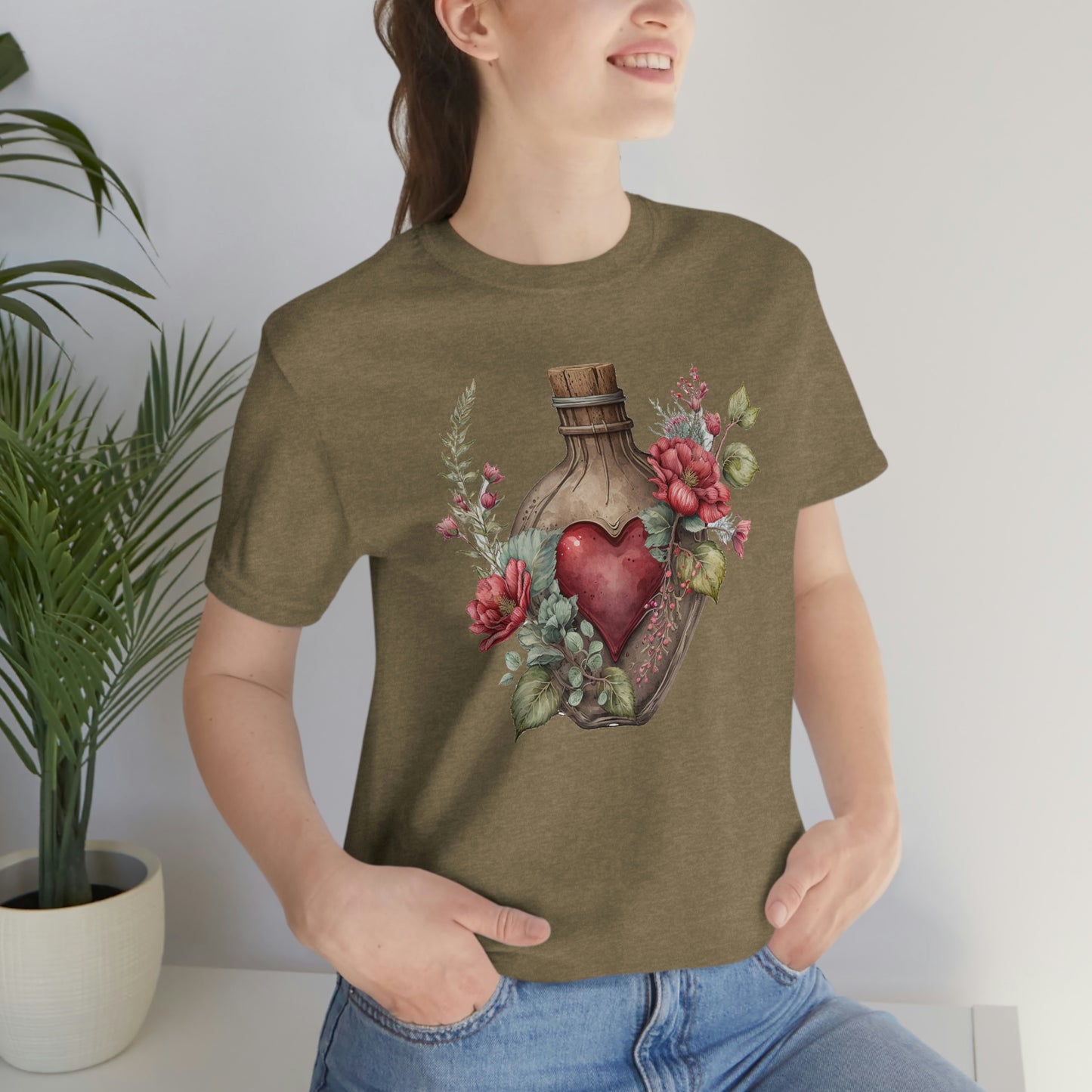 Vintage Bottle Floral Unisex Jersey Short Sleeve Tee