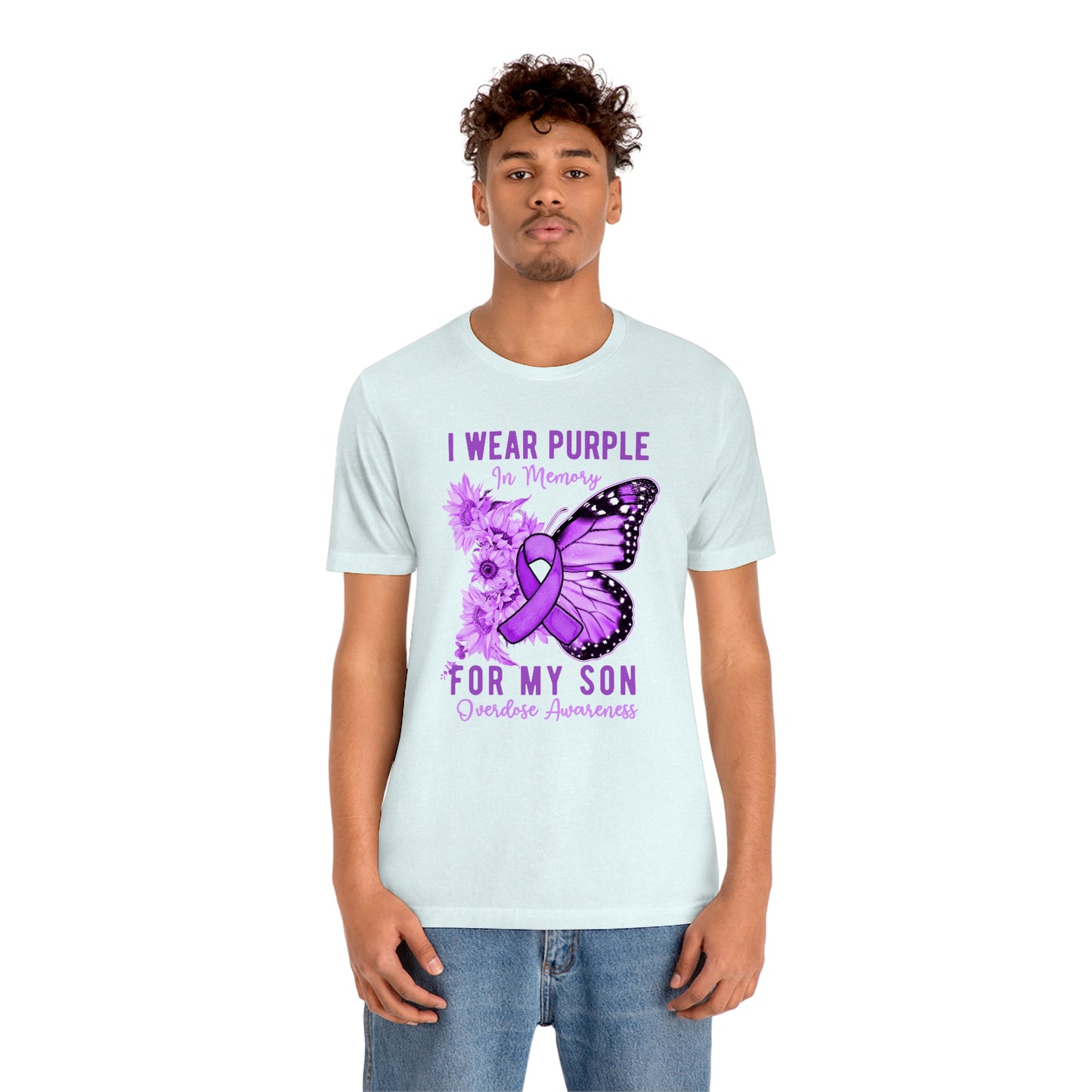 I Wear Purple In Memory For My Son Overdose Awareness Print Unisex Jersey Short Sleeve Tee