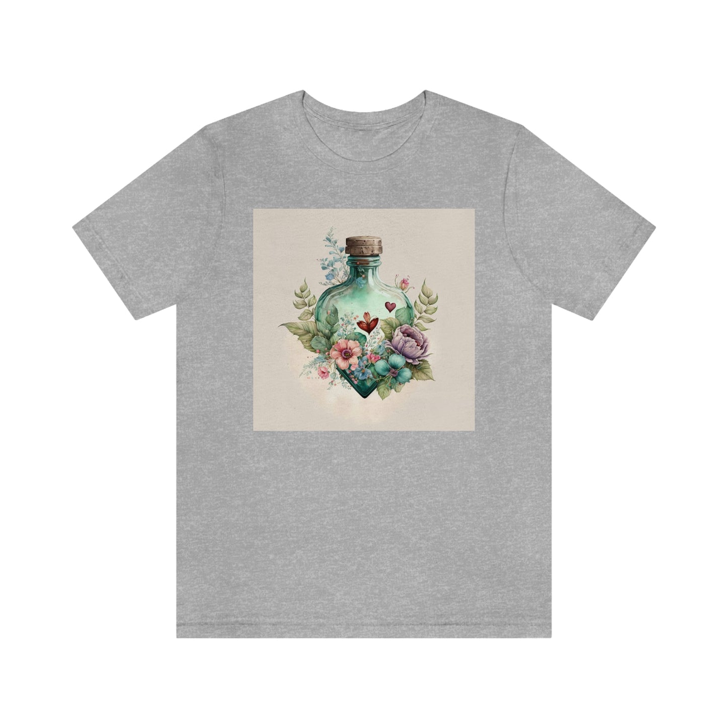 Vintage Bottle Floral Unisex Jersey Short Sleeve Tee