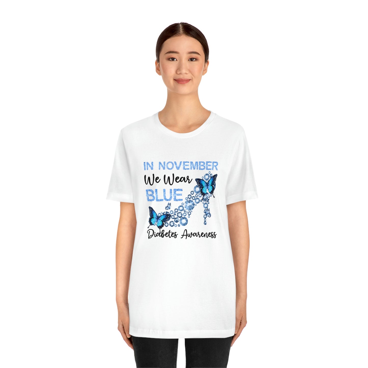 In November We Wear Blue Diabetes Awareness Print Unisex Jersey Short Sleeve Tee
