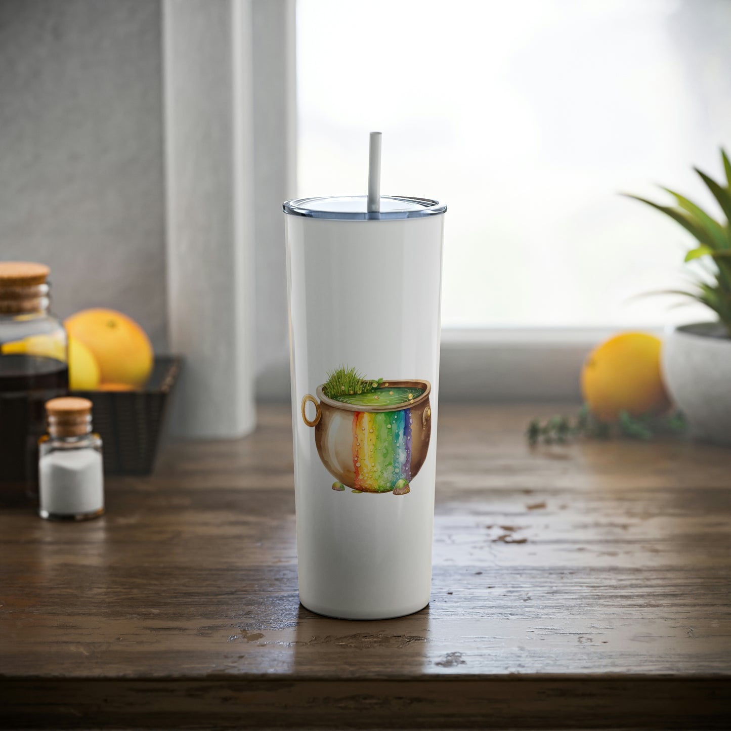 St. Patrick's Day Pot of Gold Skinny Steel Tumbler with Straw, 20oz