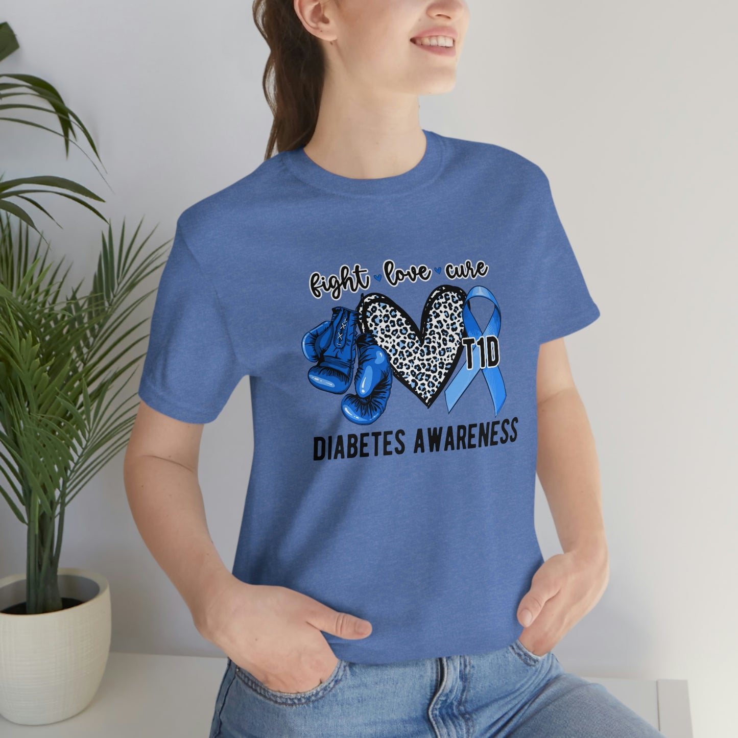 Fight Love Cure T1D Diabetes Awareness Print Unisex Jersey Short Sleeve Tee