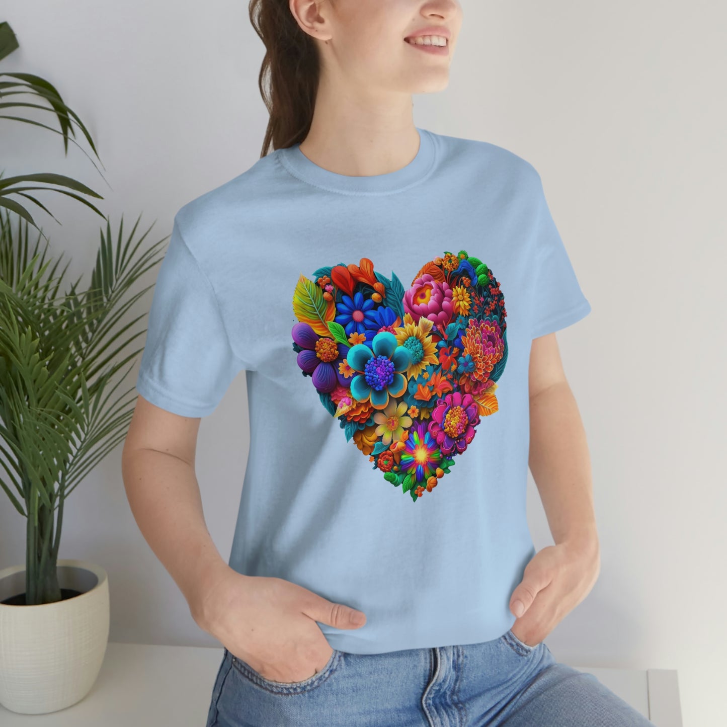 Bright Floral Heart Unisex Jersey Short Sleeve Tee