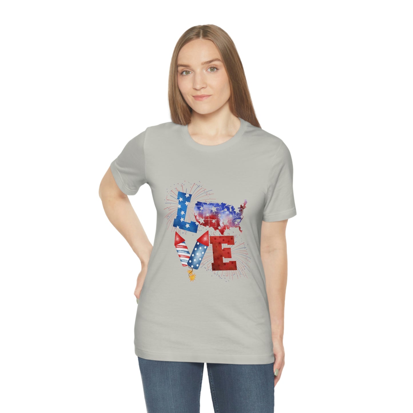 Love America Rockets 4th of July Unisex Jersey Short Sleeve Tee
