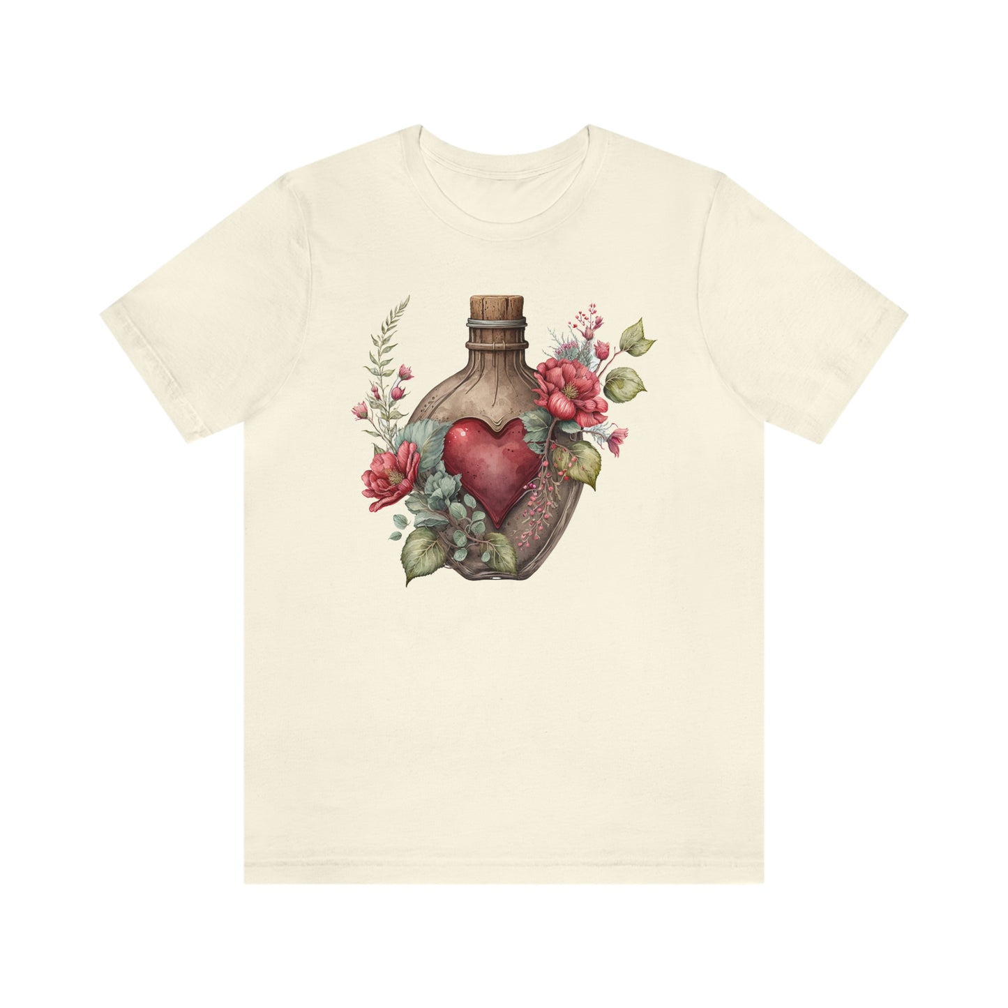 Vintage Bottle Floral Unisex Jersey Short Sleeve Tee