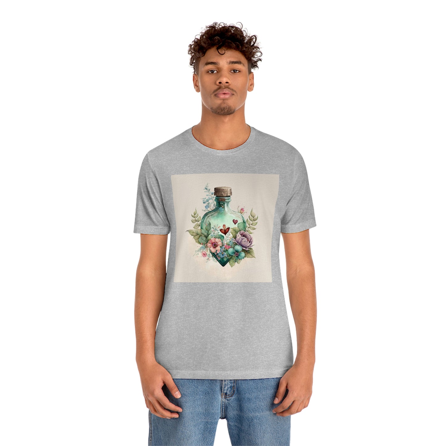 Vintage Bottle Floral Unisex Jersey Short Sleeve Tee