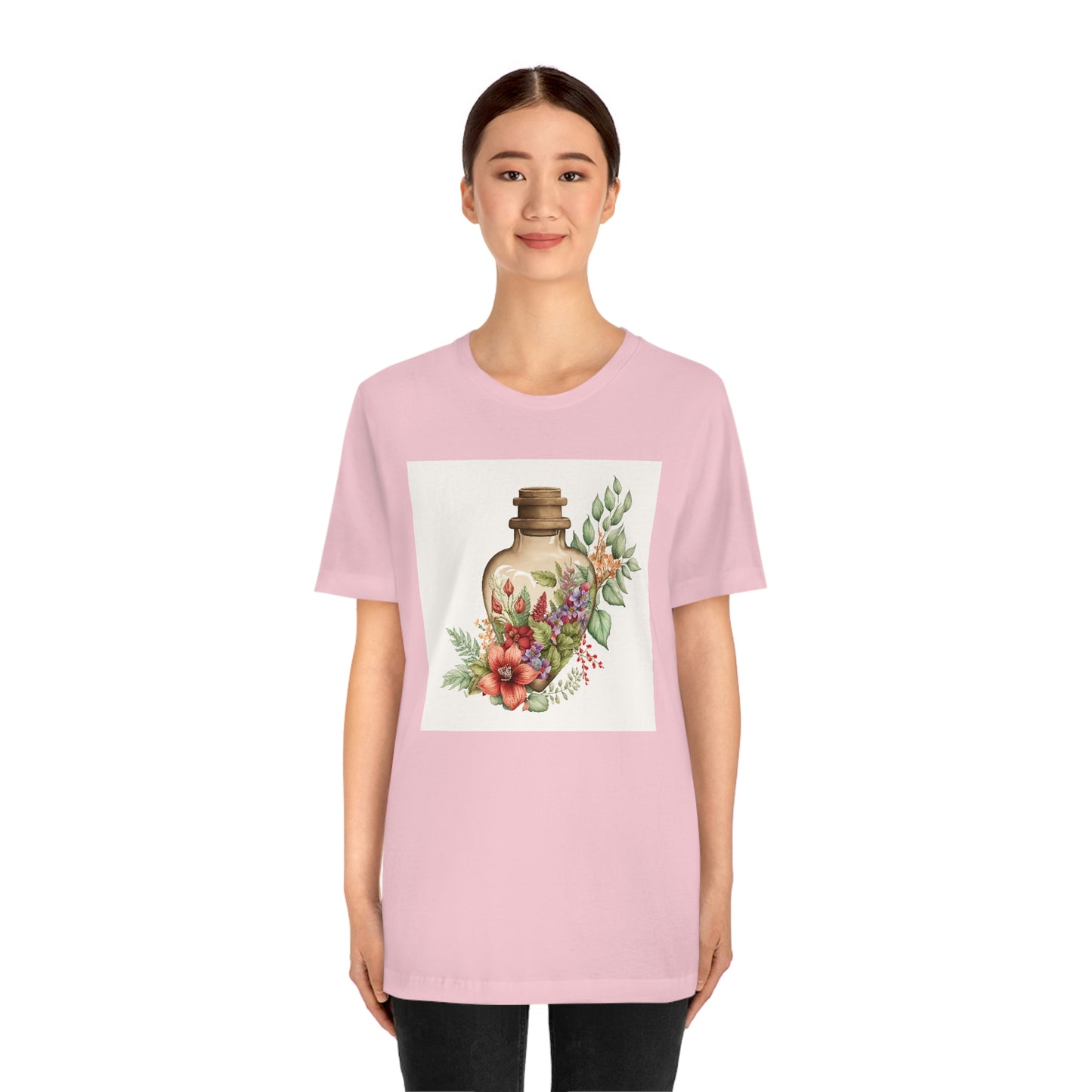 Vintage Bottle Floral Unisex Jersey Short Sleeve Tee