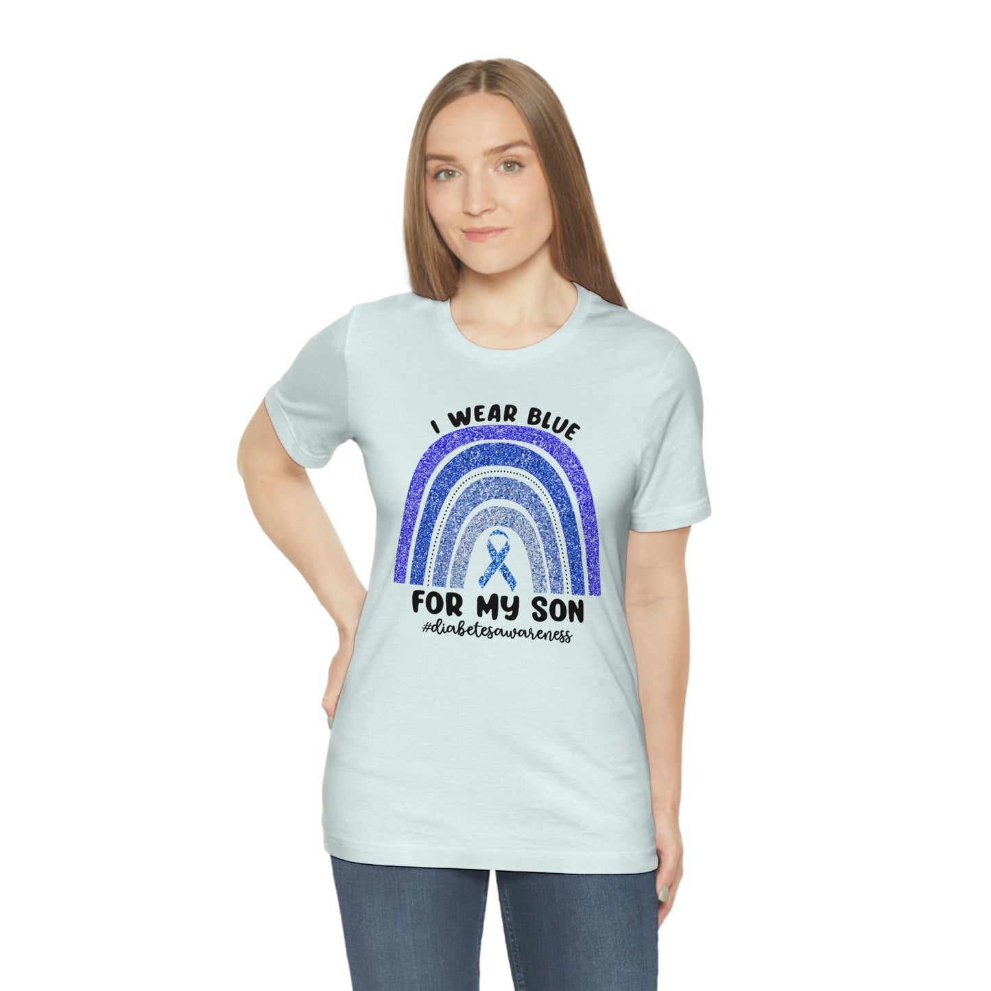 I Wear Blue For My Son Diabetes Awareness Print Unisex Jersey Short Sleeve Tee