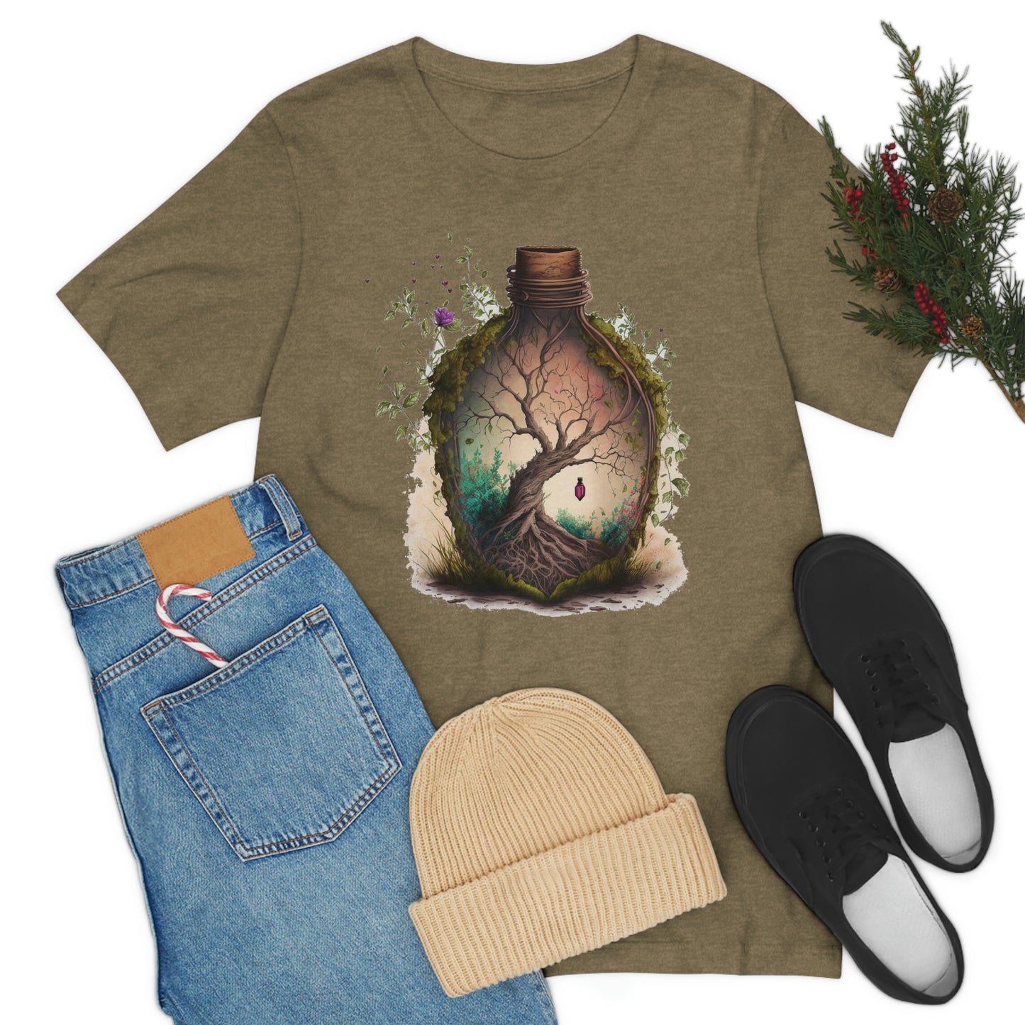 Vintage Bottle Floral Unisex Jersey Short Sleeve Tee