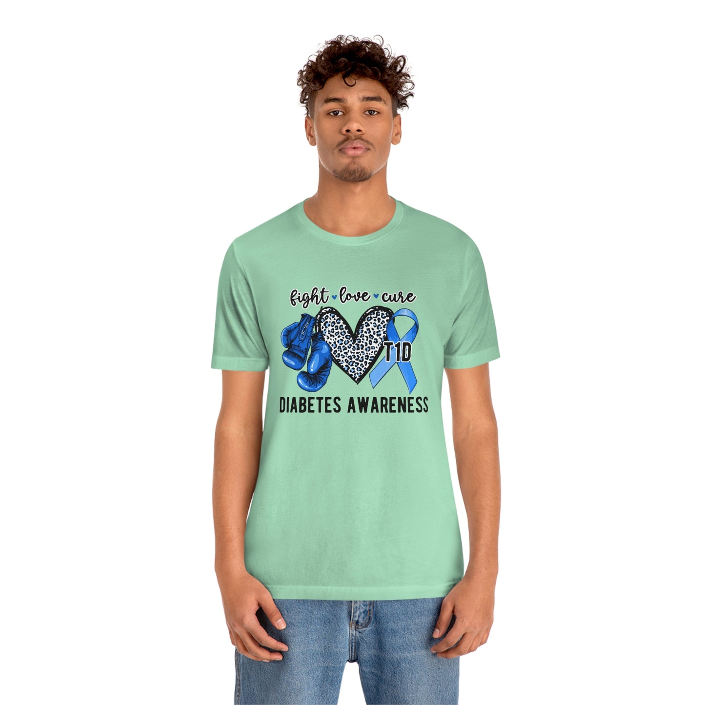 Fight Love Cure T1D Diabetes Awareness Print Unisex Jersey Short Sleeve Tee