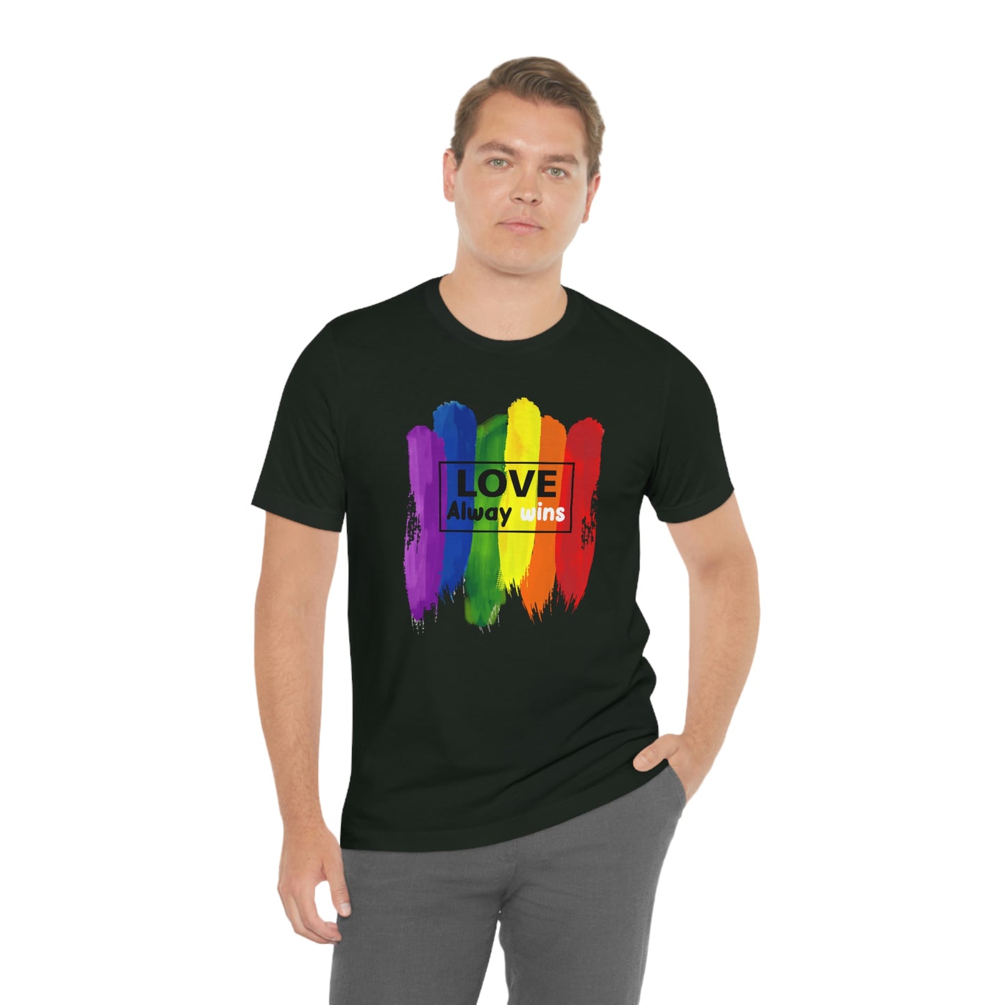 Love Always Wins LGBTQIA Print Unisex Jersey Short Sleeve Tee