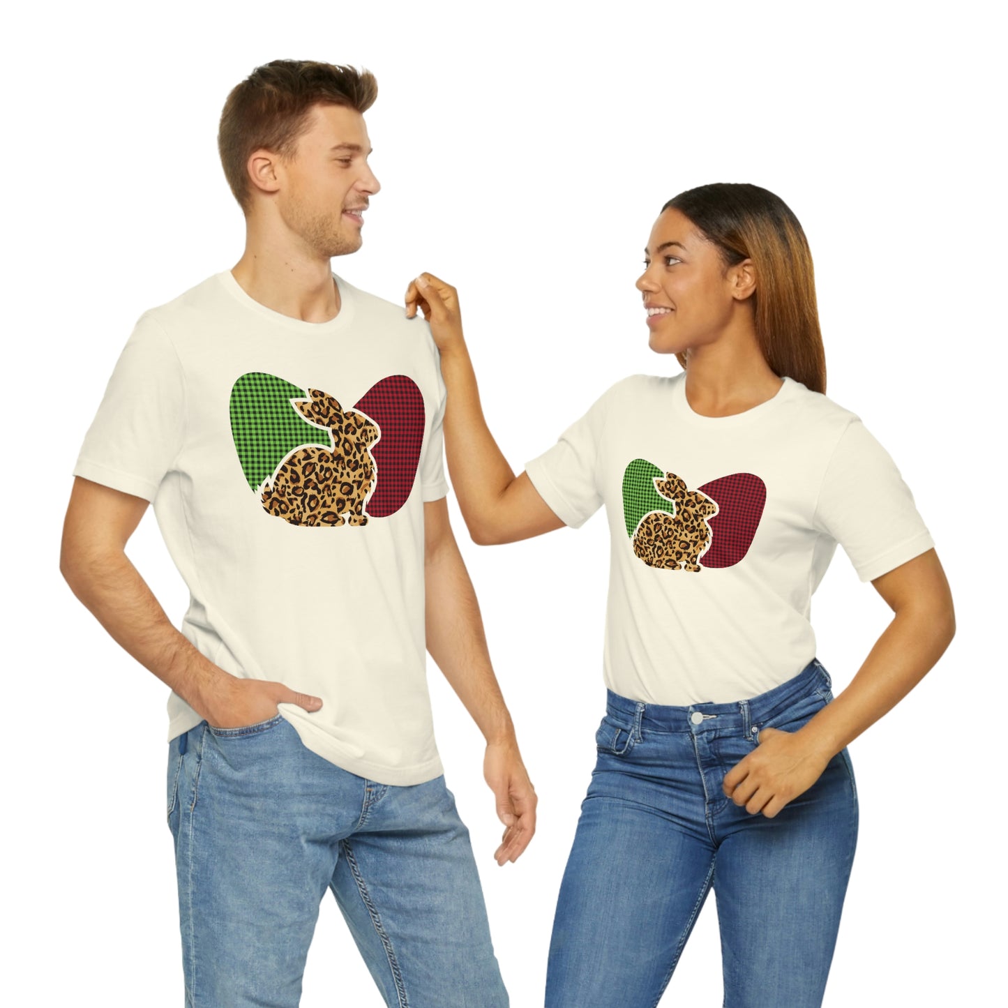 Leopard Print Plaid Eggs Easter Spring Print Unisex Jersey Short Sleeve Tee