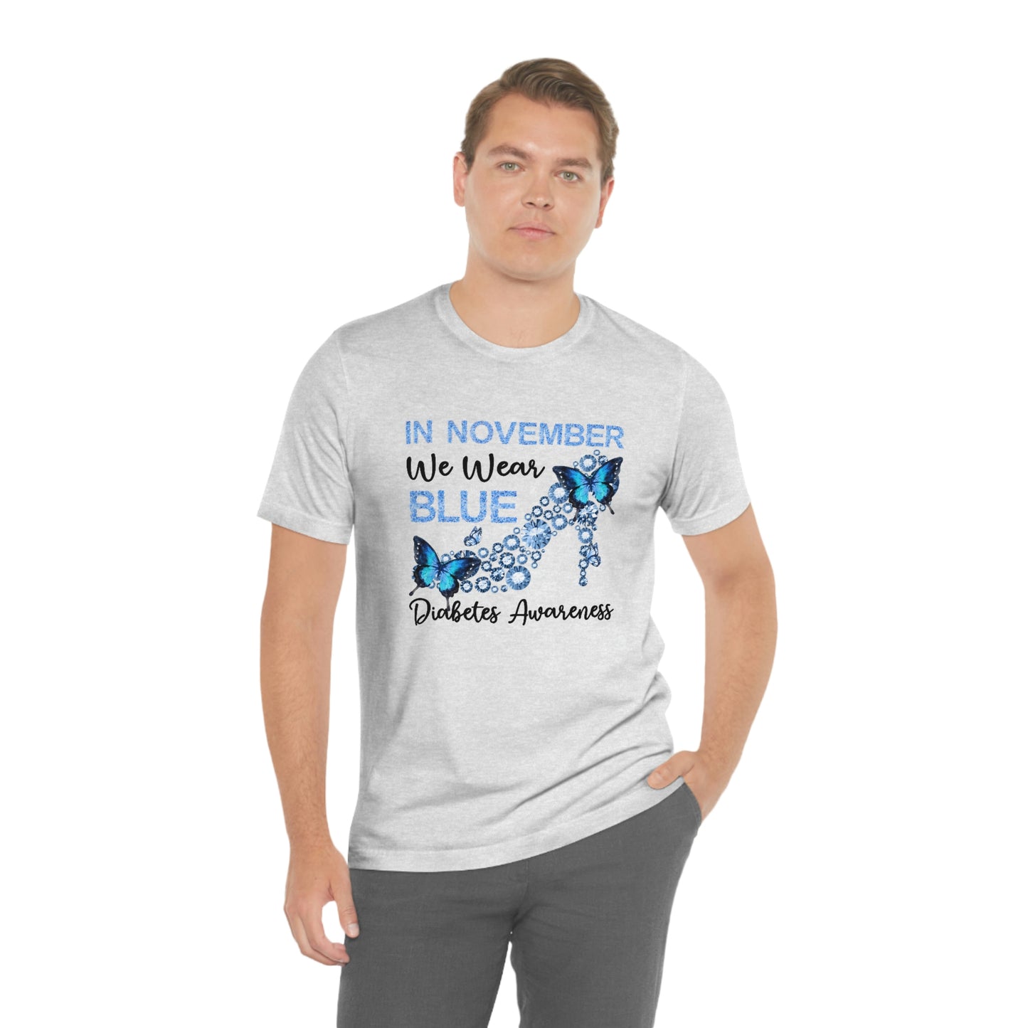 In November We Wear Blue Diabetes Awareness Print Unisex Jersey Short Sleeve Tee