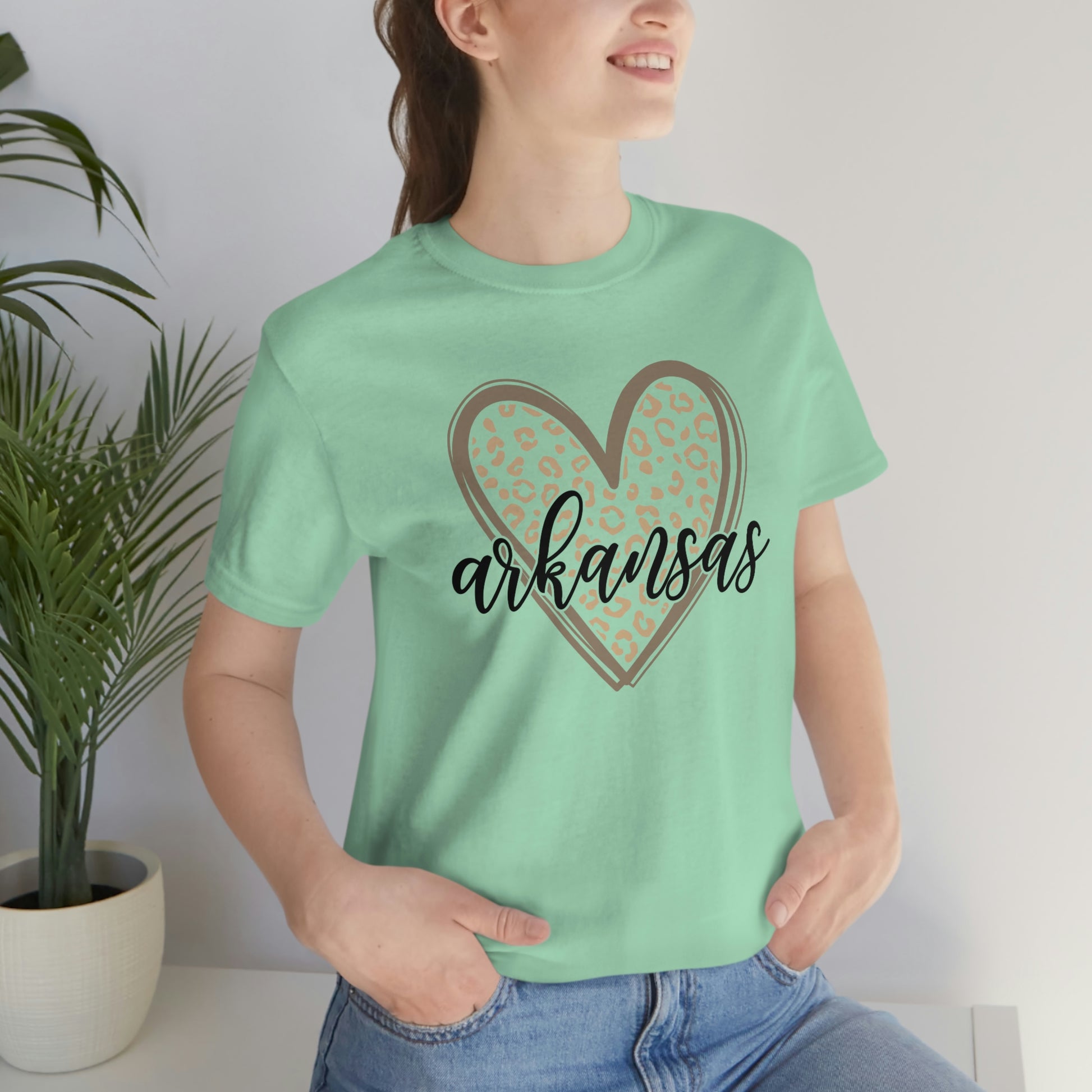 Arkansas Heart Leopard Print US Flag Unisex Jersey Short Sleeve Tee Tshirt T-shirt