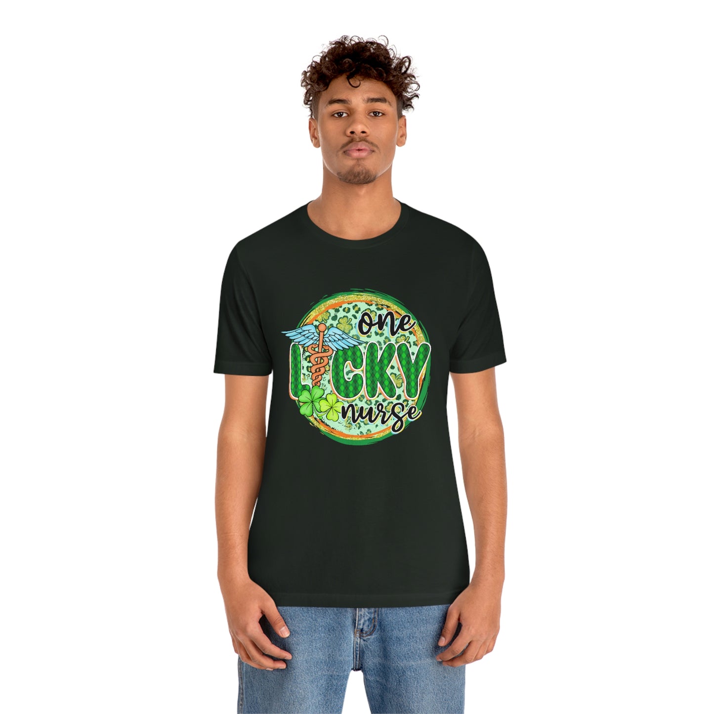 One Lucky Nurse Caduceus St. Patrick's Day Unisex Jersey Short Sleeve Tee