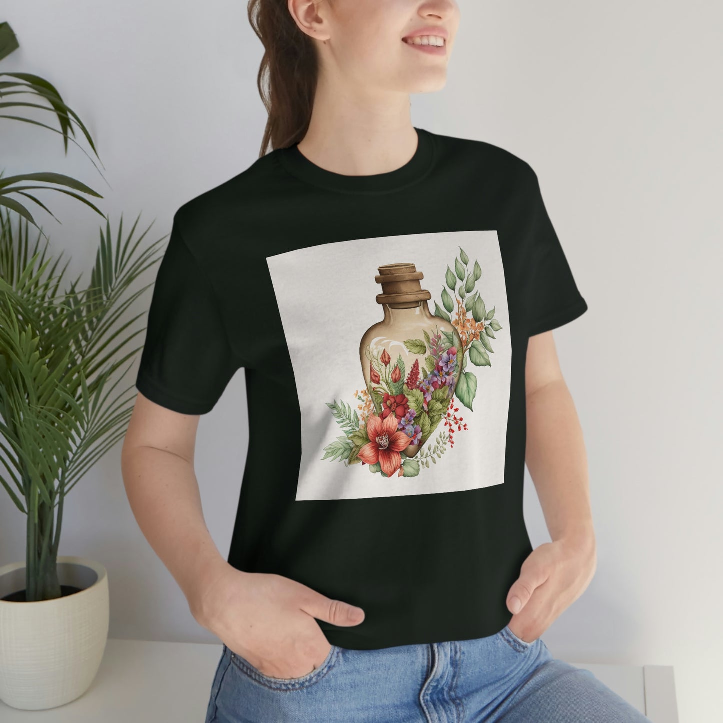 Vintage Bottle Floral Unisex Jersey Short Sleeve Tee