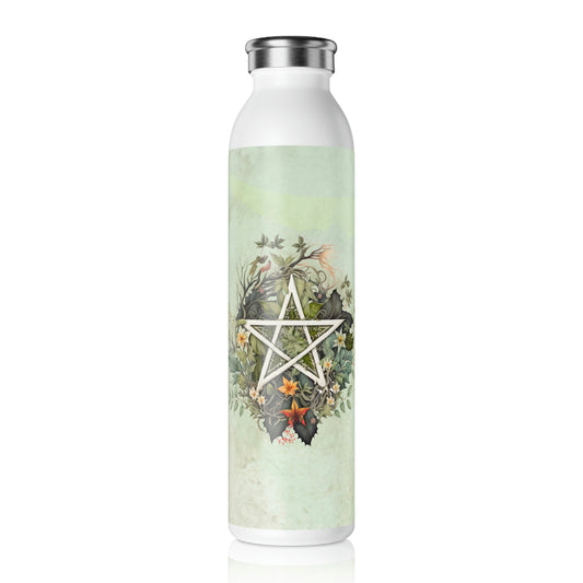 Flowers Pentagram Watercolor Slim Water Bottle