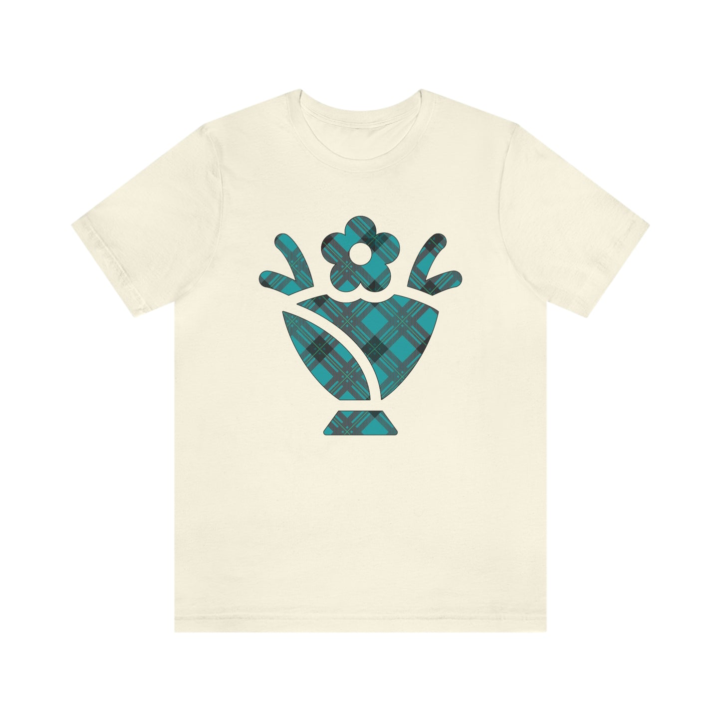 Blue Plaid Egg Basket Flowers Unisex Jersey Short Sleeve Tee