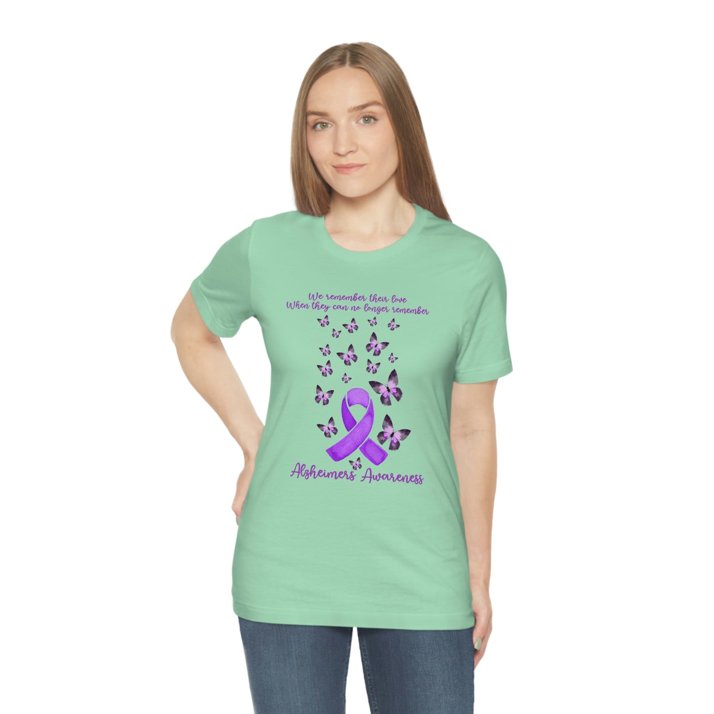 We Remember Their Love When They Can No Longer Remember Alzheimer's Awareness Print Unisex Jersey Short Sleeve Tee