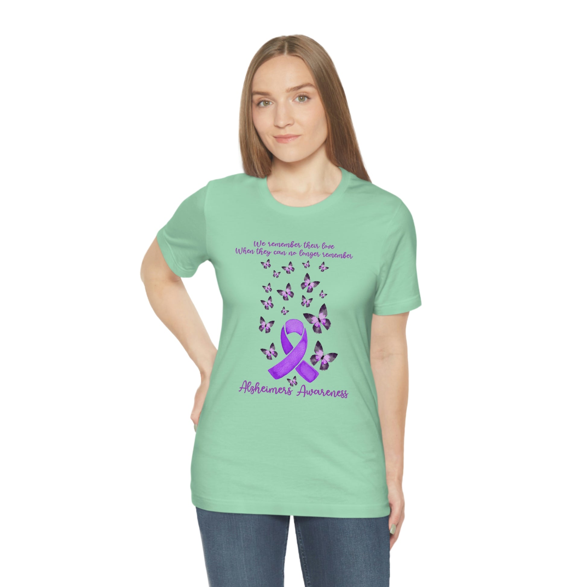 We Remember Their Love When They Can No Longer Remember Alzheimer's Awareness Print Unisex Jersey Short Sleeve Tee