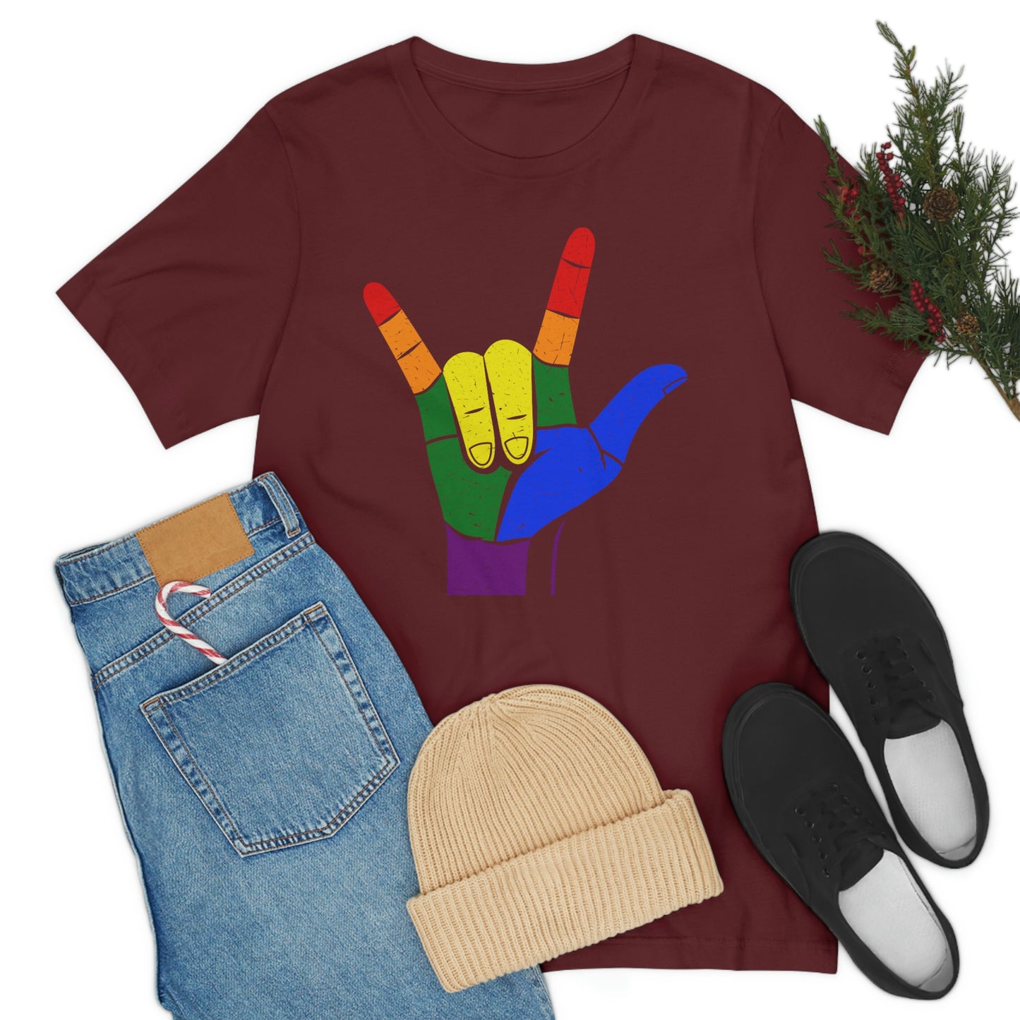 Hand Rainbow LGBTQIA Unisex Jersey Short Sleeve Tee