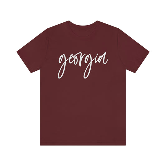 Georgia White Script Short Sleeve T-shirt