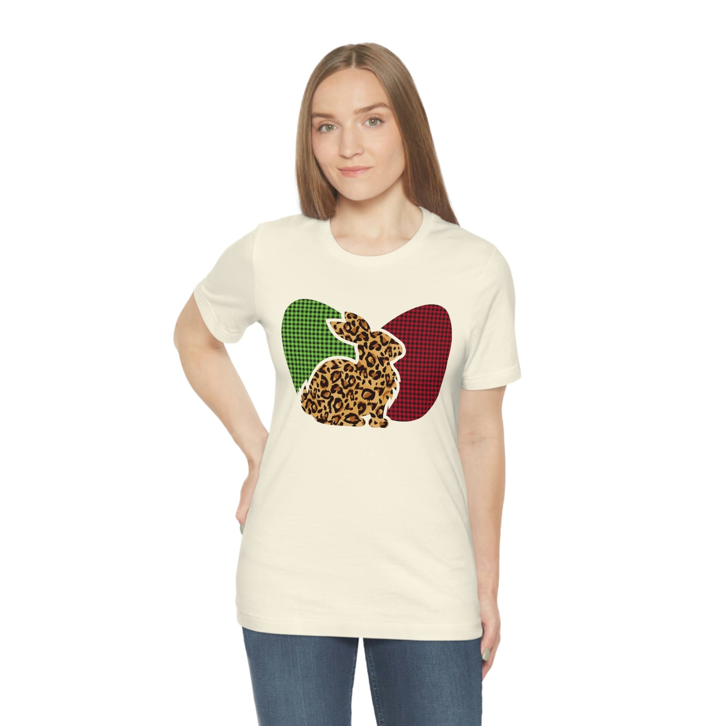 Leopard Print Plaid Eggs Easter Spring Print Unisex Jersey Short Sleeve Tee