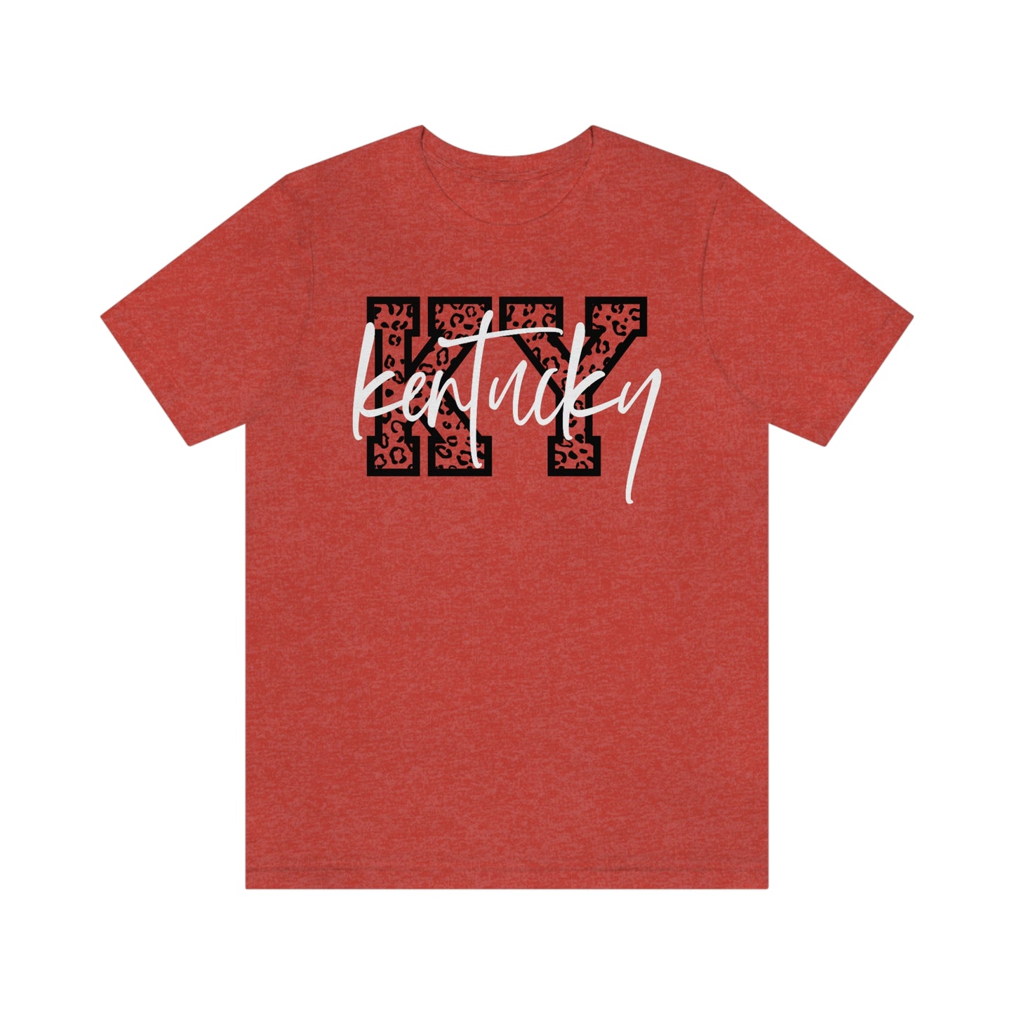 Kentucky KY Leopard Print Letters White Script Short Sleeve T-shirt