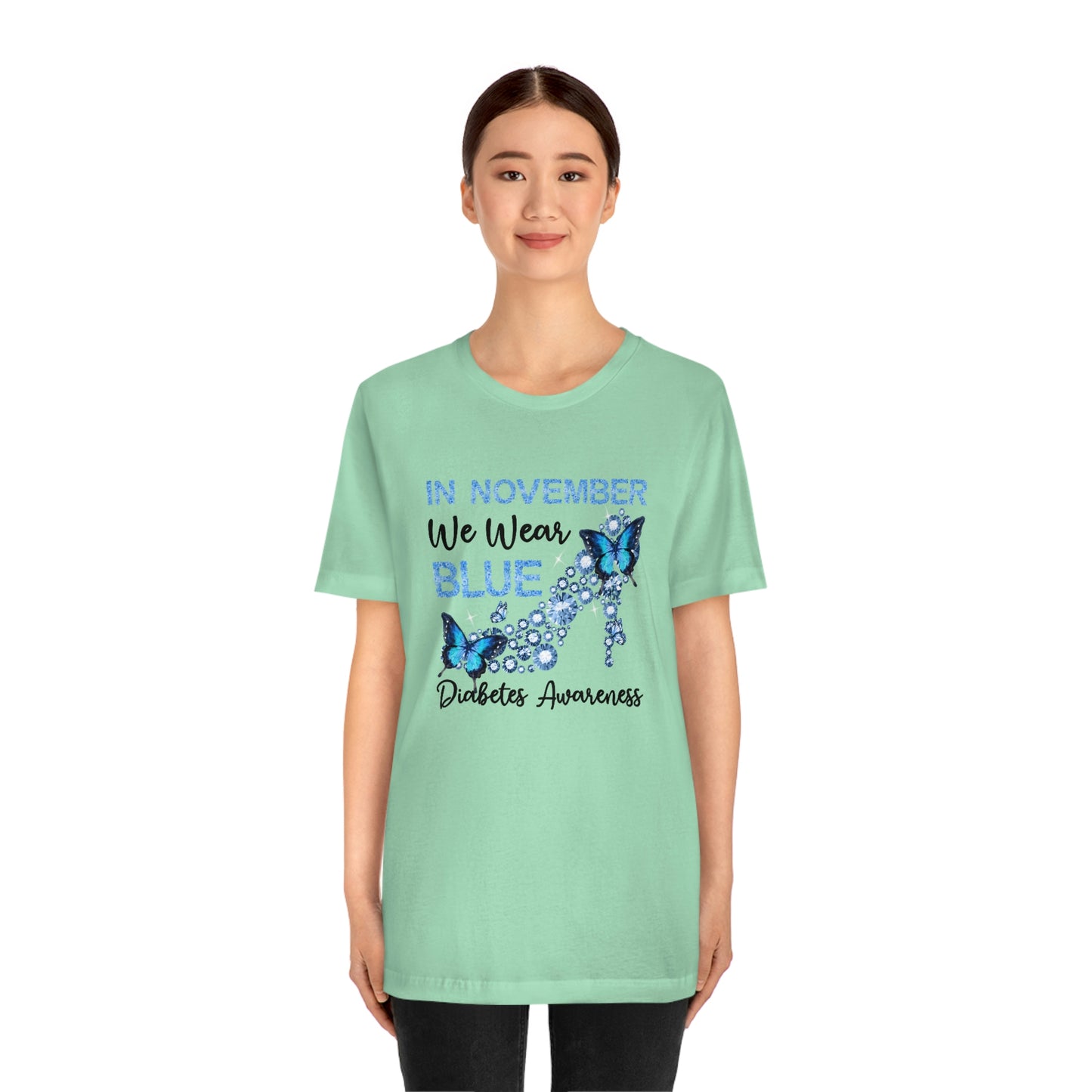 In November We Wear Blue Diabetes Awareness Print Unisex Jersey Short Sleeve Tee